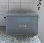 Grey Metal Bread Bin Kitchen Vintage Retro Style Storage Canister Box With Lid