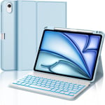 Clavier Ipad Air 11 Pouces 2024, Coque Clavier Ipad Air 11, Azerty Fran?ais Clavier R?tro?clair? 7 Couleurs, ?tui Clavier D?tachable Bluetooth Ipad Air 11 Pouces, Bleu Ciel