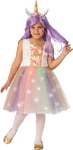 RUBIES - Déguisement Licorne Lumineuse Enfant Fille - Taille 3-4 ans - Costume Robe Princesse Licorne avec Jupe LED clignotant et Serre-Tête - Pour Carnaval Halloween, Idée Cadeau - Piles Incluses