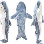 Hajformad sovsäck filt tecknad djur jumpsuit flanell herr och dam hem kläder haj pyjamas Blue-grey shark 170