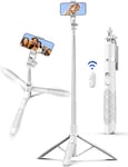 Perche à Selfie Trépied, 179CM Trepied Smartphone Extensible en Aluminium avec Télécommande Selfie Stick Trepied Rotative à 360° pour iPhone et Android, Enregistrement Vidéo, Blogage, Streaming