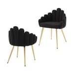 Wahson Office Chairs - Chaises Salle à Manger Lot de 2 Chaise de Cuisine avec Pied Doré Chaise de Cuisine avec Coussin Épais, Fausse Fourrure, Noir