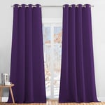 PONY DANCE Rideaux Occultants Thermique - Lot de 2 Panneaux Rideau à Oeillets de Fenêtre Tissu Lourd Lumineux Bloquer Isolation du Bruit pour Chambre Salon, L 140 x H 245 cm, Violet