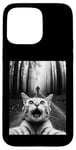 Coque pour iPhone 15 Pro Max T-shirt drôle chat selfie avec Bigfoot