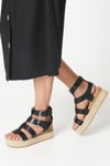 Faith Womens : Hunter Fisherman Espadrille Wedge Sandals - Black - Size UK 6