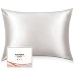 Adubor 100% Mulberry Silk Pillowcase Silk Pillow Cases for Hair and Skin with Hidden Zipper, Both Side 23 Momme Silk, 900 Thread Count (20x26inch, Standard Size, Ivory White, 1pc)