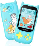 MP3 Enfant Bluetooth 5.3 avec Haut-Parleur, Mignon Chat Design Lecteur 8Go Écran TFT 2,4 Pouces, Baladeur Garçon avec Bouton de Jeu/Volume, Radio FM,Réveil,Carte TF Jusqu'à 128G-Bleu