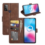 SPAK Alcatel 1S 2021/3L 2021 Case,Premium Leather Wallet Flip Cover for Alcatel 1S 2021/3L 2021 (Brown)