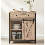 Songmics - Meuble de Rangement, Buffet de Cuisine avec Porte Coulissante, 70 x 30 x 80 cm, Étagère Réglable, Style Campagnard, Marron Boisé et Noir