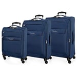 Roll Road Royce Set de Bagages Bleu 55/66/76 cms Souple Polyester Serrure à combinaison 196L 4 roues Bagage à main