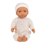 LullaBaby 14-inch Realistic Olive Skin Tone & Brown Eyes – Soft Body & Removable Outfit Hat & Pacifier Accessories – Toys for Kids Ages 2 & Up – Baby Doll – Ivory Polka Dot Pajama, LBY7244Z, Multi