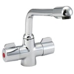 Deva PUF130/CP Puffin Kitchen Mono Sink Mixer Tap Chrome Finish Flow-360° Swivel Spout-Large Easy Use Hot & Cold Silver Handles-for Dual Single Basin-12 Year Warranty