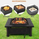 ZYQ Brasero Exterieur Foyer Barbecue Brasero 3 en 1 Carré pour Le Jardin, Le Barbecue, Le Camping 81 x 81 x 51 cm