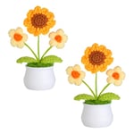 JUSTOYOU Fleur de tournesol artificielle en pot, mini pot de fleurs tricoté, petite fleur au crochet faite à la main pour décoration de maison, bureau, cadeau pour elle, Saint-Valentin (2, jaune)