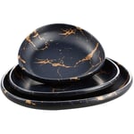 ZHIRCEKE 100% Durable Melamine Tableware Style Ins, Black Marble Surface Effect Tableware, Suitable for Dishwasher, Portable For Camping