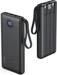 VRURC 10000mAh Power Bank With Built in Cables,USB C Battery Pack Black 