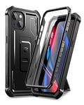 Dexnor Coque pour iPhone 13/iPhone 14 avec Protecteur d'écran intégré Armure de Qualité Militaire Heavy Duty Avant et Arrière 360 ​​​​Full Body Housse de Protection Antichoc avec Support - Le Noir