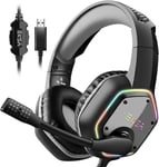 Casque Gaming, Casque Gamer USB avec Son Surround 7.1, Casque ps4 avec Micro Antibruit et Lumière RVB, Casque Audio pour PC/PS4/PS5/Laptop, Argent