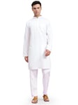 SKAVIJ Mens Tunic Kaftan Cotton Kurta Pajama Indian Casual Yoga Henley Side Split Gown Pants Shirt Set (White, Small)