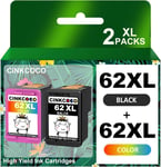 Cartouche 62 XL Remanufacturée pour Cartouche HP 62 Noir et Couleur HP 62XL Encre HP 62 XL HP 62 pour HP Envy 5540 5640 5644 7640 5547,HP Officejet 200 250 5740(2 Pack)