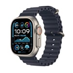 Apple Watch Ultra 2 GPS + Cellular 49mm Smartwatch, Sports Watch with Natural Rugged Titanium Case with Navy Ocean Band. Fitness Tracker, Precision GPS, Extra-Long Battery Life