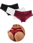 ohmydear String Sexy Tanga Femme Sexy Chic Dentelle Culottes et Slips Femmes Croisées Creux Out Entrejambe en Coton M-L Transparent Panties Strings et Tangas sous-Vêtements Lot de 3