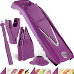 Coupe-Légumes Börner V5 (Plus Set) • Mandoline en V Réglable + Accessoires Supplémentaires + Éplucheur • Avec Lame en V en Acier Inoxydable • Pour Tranches, Bâtonnets, Dés • Violet