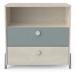 Commode enfant 2 tiroirs 1 niche en bois couleur chêne topanga et vert de gris - CO220