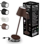 V-TAC Lampe de Table sans Fil LED Dimmable avec Commandes Tactiles - Élégante Lampe Marron pour Intérieur et Extérieur IP54 pour Maison, Restaurant, Bureau - Lampe Brun - Lumière Blanc Chaud 3000K