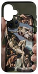 Coque pour iPhone 16 Noir Art Déco Floral Michel-Ange Création Of Adam Sixtine