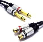 Adaptateur Jack 6.35Mm Mono Vers 2X Rca Femelle Câble Double Cinch Vers Jack 6.35 Ts Mâle Connecteur 15Cm 0,15M[YIN142342]