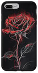 Coque pour iPhone 7 Plus/8 Plus Motif croquis de rose rouge, art floral, fleur unique