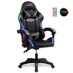 Amstrad AMS-800-LED-BK Fauteuil / Chaise de bureau Gamer noir gris - Eclairage LED 358 effets - Télécommande Noir