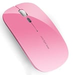 Uiosmuph Q5 Souris sans Fil Rechargeable, Ultra-Mince Optique Mouse Silencieux 1600 DPI Réglable Wireless Mouse pour Ordinateur, PC, Portable, MacBook (Rose)