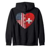 Swiss American Flags Heart | United States Switzerland Roots Zip Hoodie