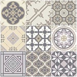 (9 pièces) Stickers Carrelage Adhésif 10x10 cm - Sticker Autocollant Carreaux de ciment – Décoration Murale Stickers Carrelage pour Salle de Bain et Cuisine - Carreaux de ciment adhésif mural