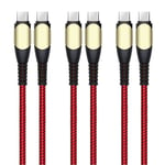 3x Câble USB-C vers USB-C 60W pour Samsung Galaxy A34 A33 A32 4G/5G A54 A53 A52 4G/5G A52s - Nylon Tressé Rouge 1M - E.F.Connection