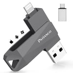 Patianco Cle USB pour iPhone,Apple MFI Certifié Cle USB Stockage 256Go USB 3.0 Transfert Grande Vitesse Clé USB Photostick pour Lightning,iPad,Type C-iPhone,Smartphone,PC(256Go,Noir)