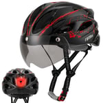 Favoto Casque de Vélo avec Visière Lumineuse - Casque Cyclisme Léger Respirante pour Adultes Hommes Femmes Technologie EPS Inmould Doublure Amovible 57-61cm Réglable Noir Rouge