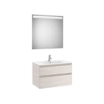 Roca - Pack meuble The Gap 800 - 2 tiroirs + lavabo slim + miroir led - frêne nordic / poignées nickel mat