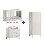 Vox Chambre bébé complète Milenne : Lit blanc 70x140, commode, armoire, plan à langer