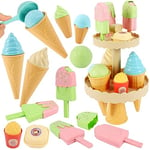 AOLEVA Jeu de Crème Glacée, Accessoires Dinette Enfant Ensemble de Jouet de Cuisine Aliments Nourriture en Plastique Cadeau pour Enfant Garçons Filles 3 4 5 Ans