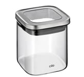 Cilio Cubo Boîte de conservation hermétique en verre borosilicate pour farine, sucre et aliments secs Hauteur 10 cm Capacité 650 ml