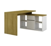 Bureau d'angle avec rangement MYSEN imitation chêne et blanc