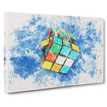 The Rubik Cube Watercolour Canvas Print for Living Room Bedroom Home Office Décor, Wall Art Picture Ready to Hang, 30 x 20 Inch (76 x 50 cm)