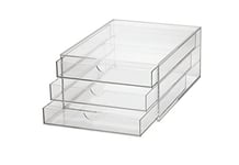 MAUL boîte à tiroirs A4 en acrylique | Organiseur de bureau avec 3 compartiments pour le rangement de papier, facture, documents | Empilable sur le bureau ou l'étagère | Transparent