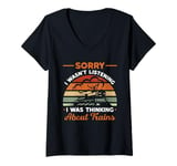 Womens Thinking About Trains Model Railroad Conductor Wagon Train V-Neck T-Shirt