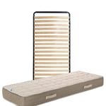 King of Dreams Ensemble Matelas 70x190 x 23 cm + Sommier + Pieds Offerts avec Face de Contact Latex densité 80 Kg/m3 - Tissu 100% Coton - Soutien Très Ferme