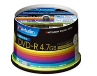 50 Verbatim Blank DVD Discs 4.7GB 16x DVD-R DHR47JDP50V3