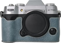 Demi-étui pour appareil photo numérique FUJIFILM X-T50 sans miroir, Fuji XT50 Demi-étui avec intérieur en microfibre douce, fonctionne bien avec trou de filetage 6,35 mm à 20 mm rétro en cuir